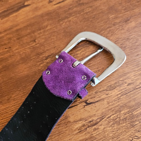 Vtg 70s Disco Purple Suede Silver Studded Wide Belt Womens M/L *FLAWED* - Picture 4 of 8